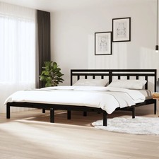 WALPLUS Black Solid Wood Bed